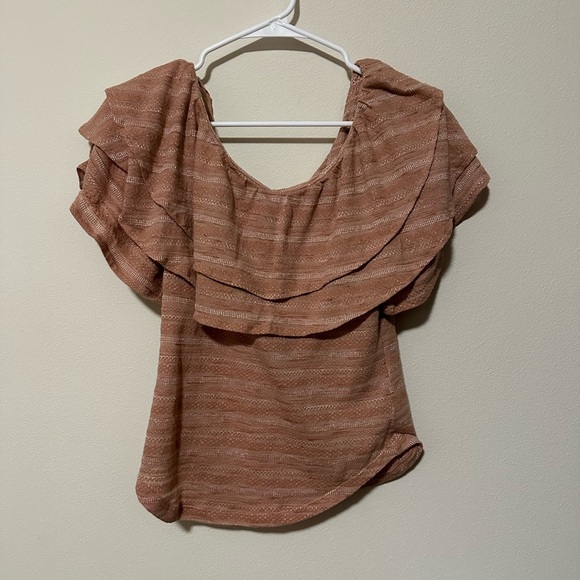 NWT Free People "Heirloom" Slub Knit Ruffle Top in "Doe Combo" Blush Pink size L - Picture 3 of 8